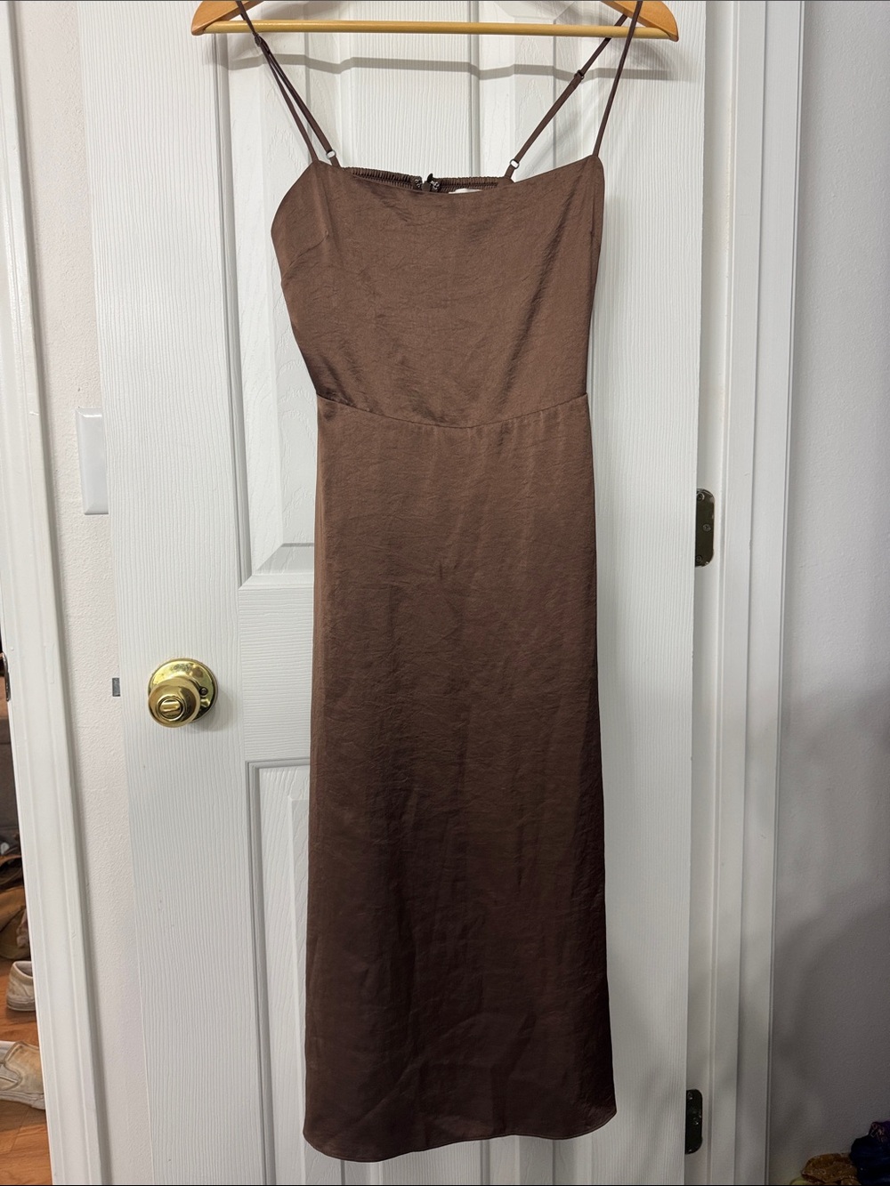 Wilfred Brown Spaghetti-Strap Midi Slip Dress